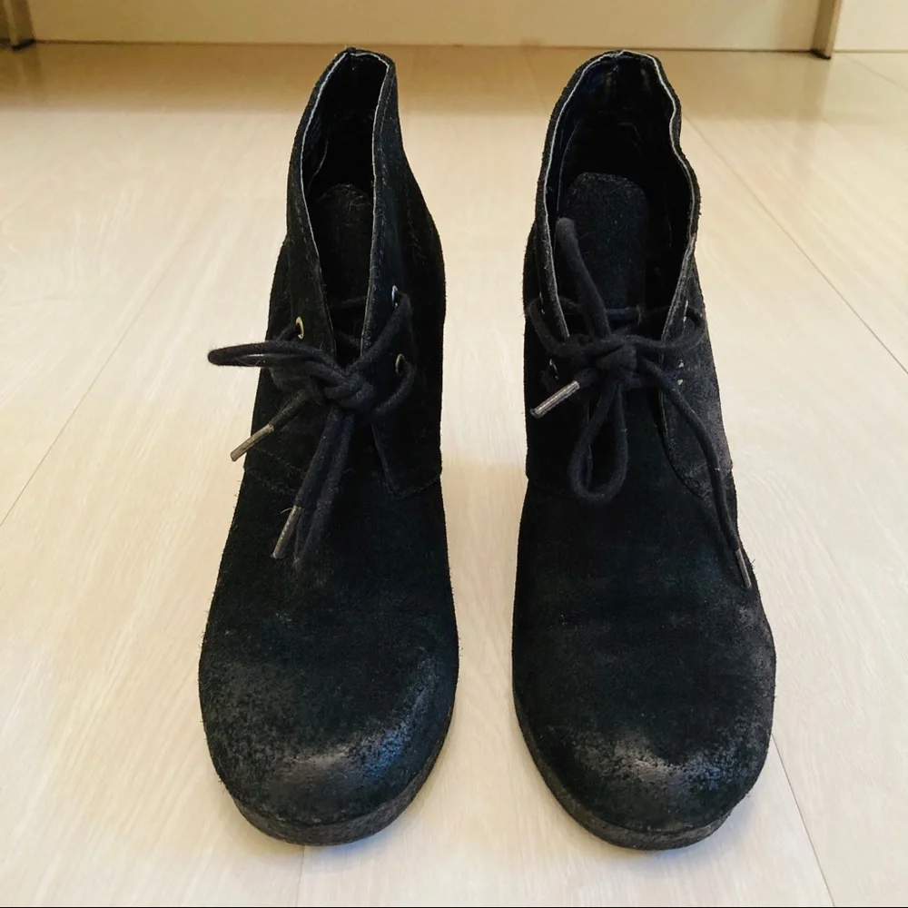Nine West Black Suede Wedge Booties Size 6